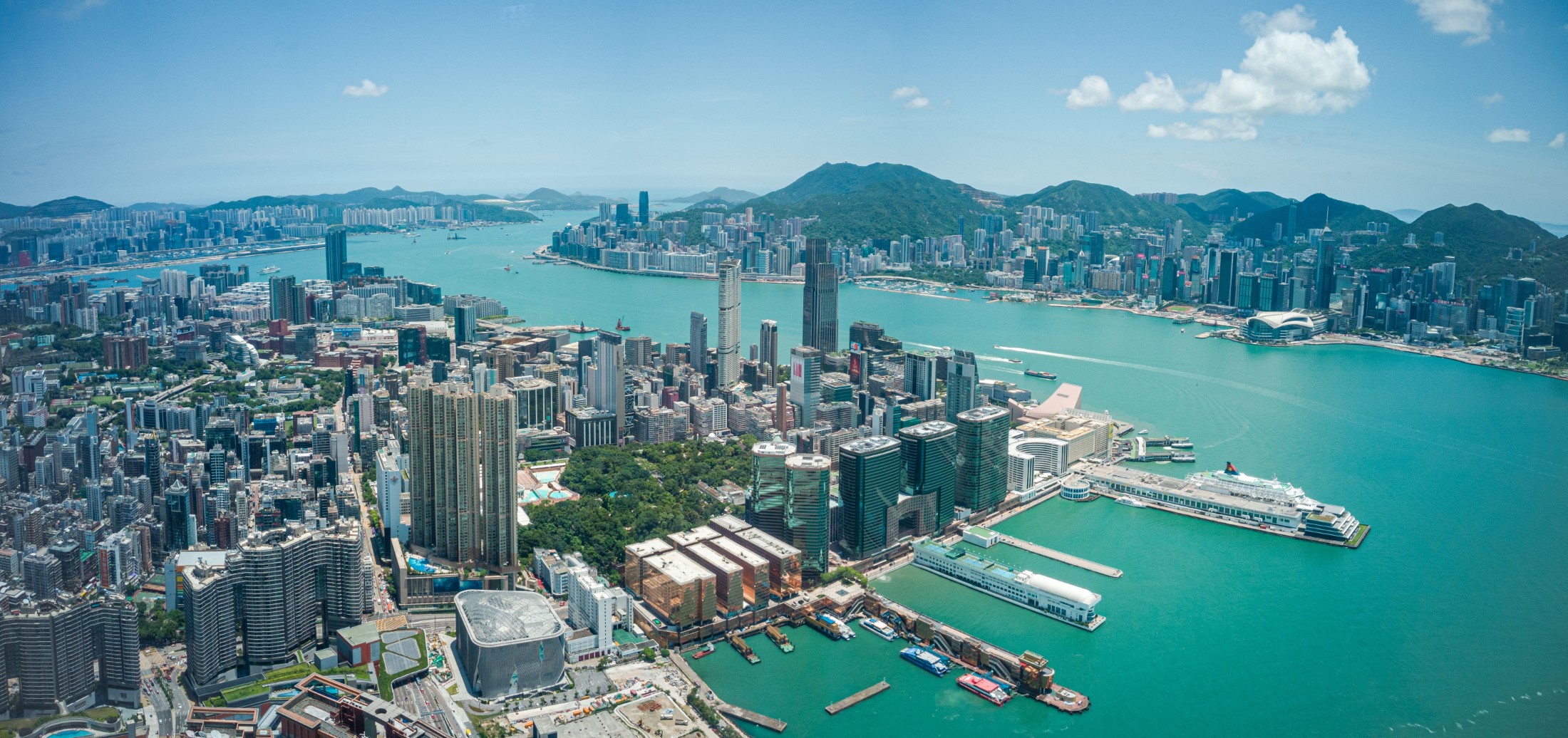 Hong Kong harbor skyline at night